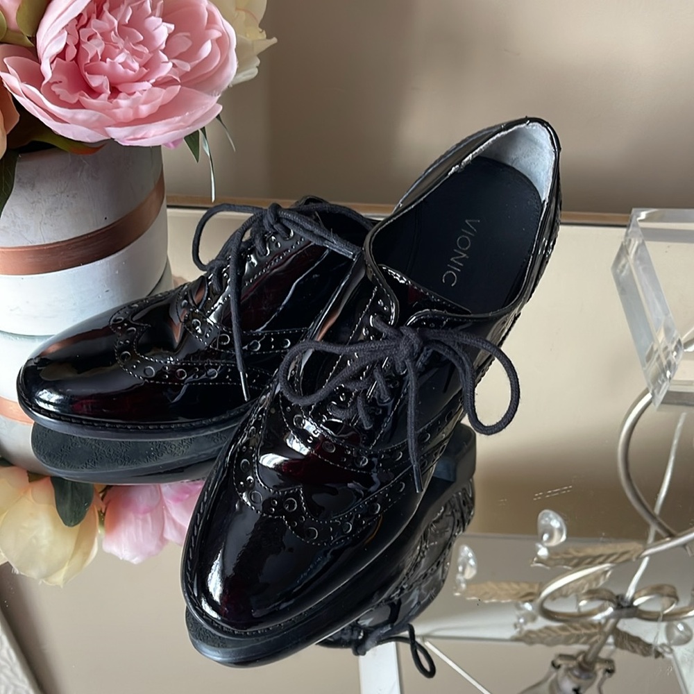 VIONIC WISE HADLEY ORTHOTIC BLACK PATENT LEATHER BROGUE OXFORD - Picture 3 of 8